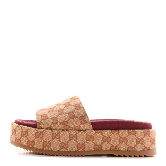 Canvas GG Monogram Angelina Platform Slide Sandals 41 Beige Ruggine - Picture 11 of 11